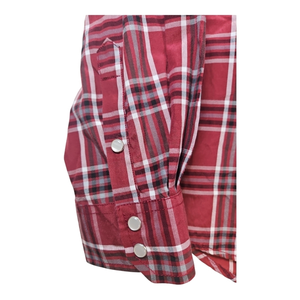 Coevals Club Western Style Red Plaid Pearl Snap Button Down Shirt XL - Picture 4 of 8